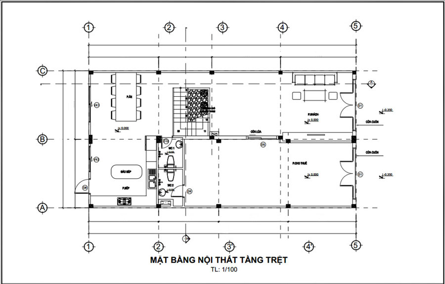 Mặt bằng tầng trệt mẫu nhà phố đẹp 3 tầng mặt tiền 7m kết hợp cho thuê