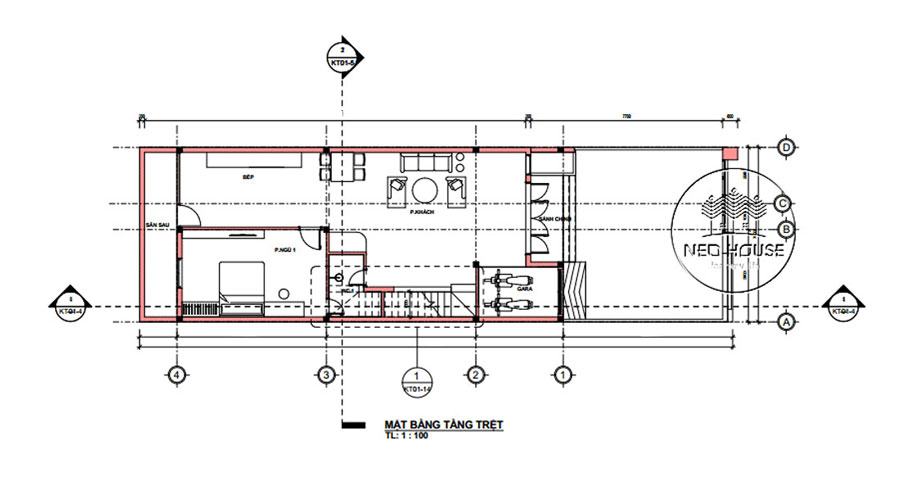 Mặt bằng tầng trệt nhà ngang 7m dài 20m 2 tầng đẹp