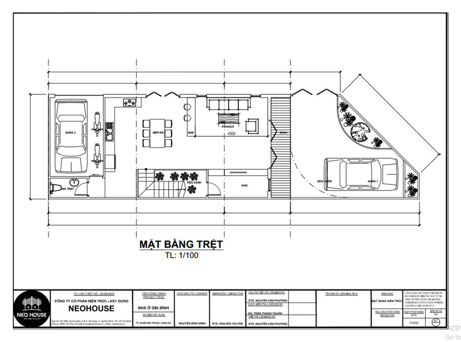 Mặt bằng tầng trệt nhà ngang 7m dài 20m 3 tầng 2 mặt tiền