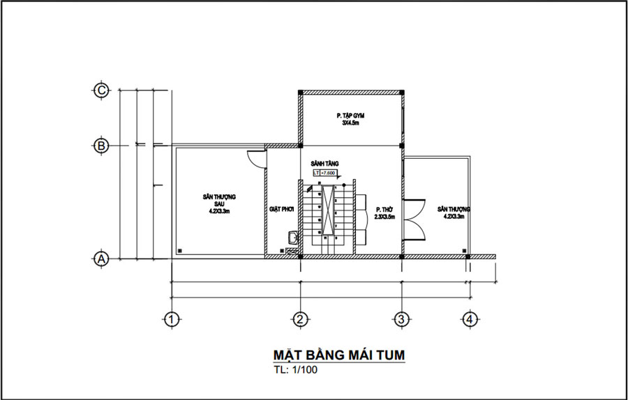 Mặt bằng tầng trệt nhà ống đẹp 3 tầng mặt tiền 7m 4 phòng ngủ