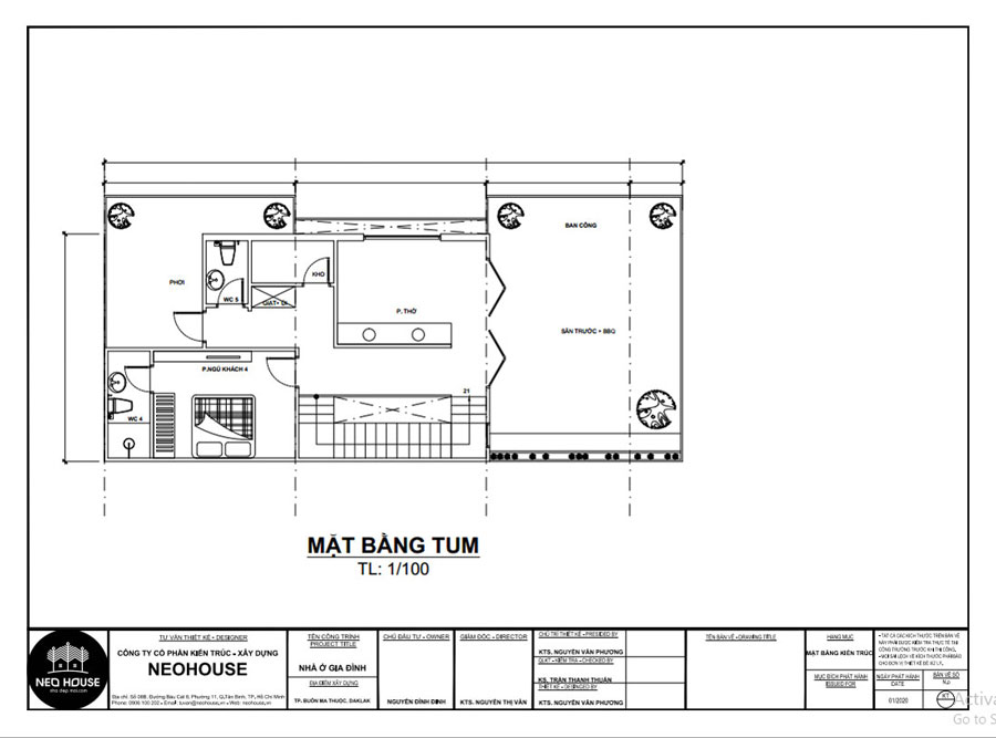 Mặt bằng tầng tum nhà ngang 7m dài 20m 3 tầng 2 mặt tiền