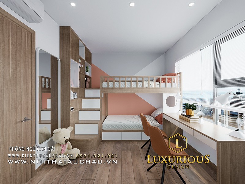 Phòng ngủ con gái được thiết kế giường tầng đem lại không gian sống tuyệt vời cho gia chủ 