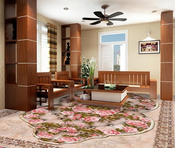 Mẫu gạch lát nền họa tiết hoa hồng giúp tăng thêm tính nghệ thuật cho phòng khách cổ điển. Không gian phòng khách vẫn giữ được vẻ đẹp sang trọng, đẳng cấp mà vẫn rất hiện đại.