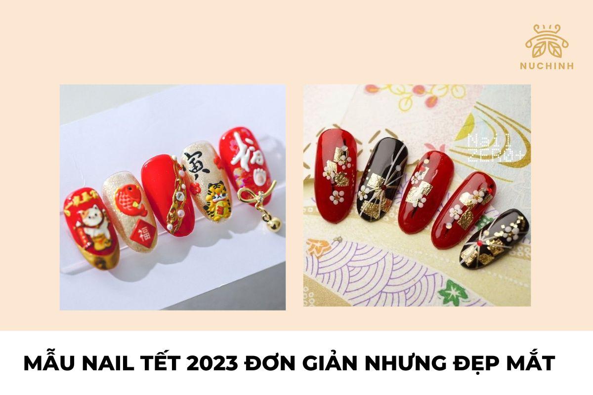 Mẫu nail Tết 2023 đơn giản nhưng vẫn giúp nàng lung linh