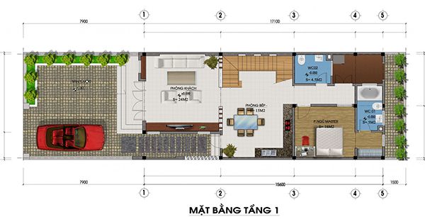 Bản vẽ nhà 2 tầng 8 mét mặt tiền mái chéo lạ mắt