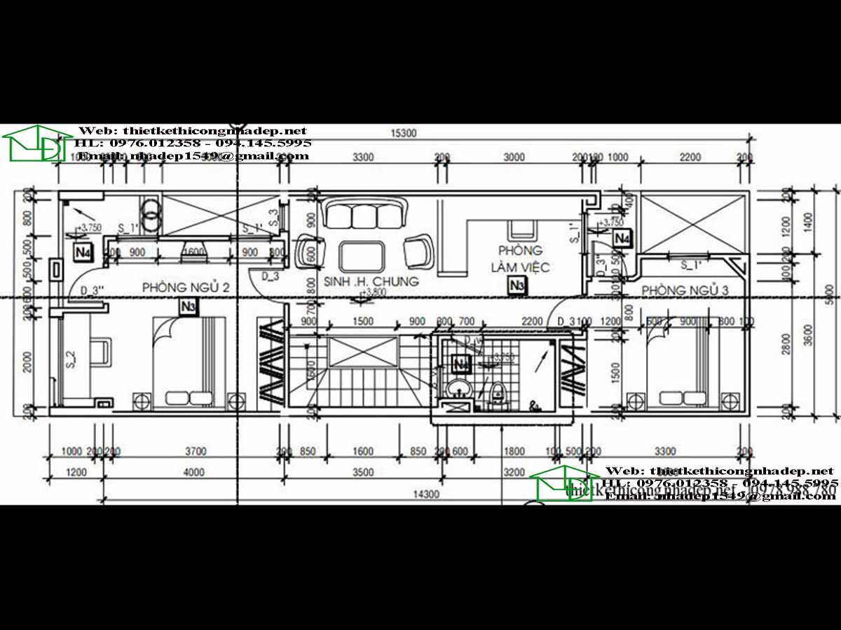 Bố trí nội thất tầng 2 của nhà phố.