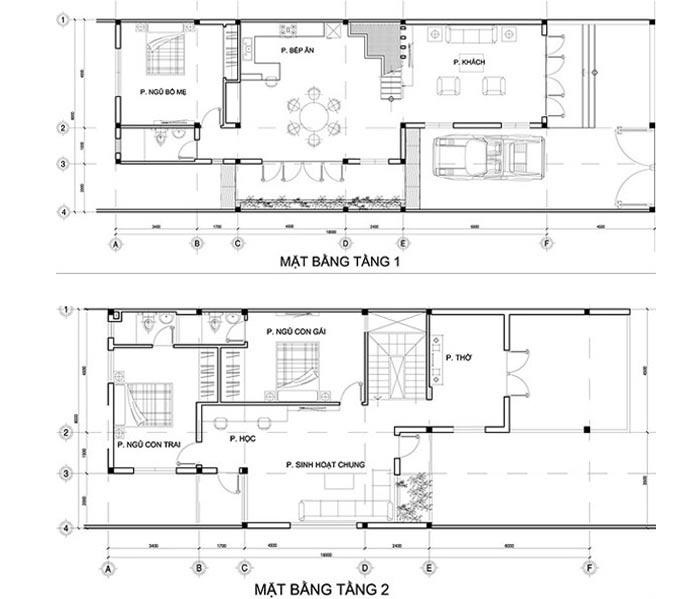 Bản vẽ chi tiết tầng 1 + tầng 2