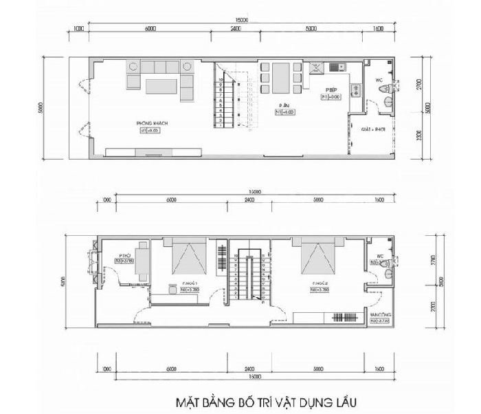 Bản vẽ mặt bằng tầng 1 và tầng 2