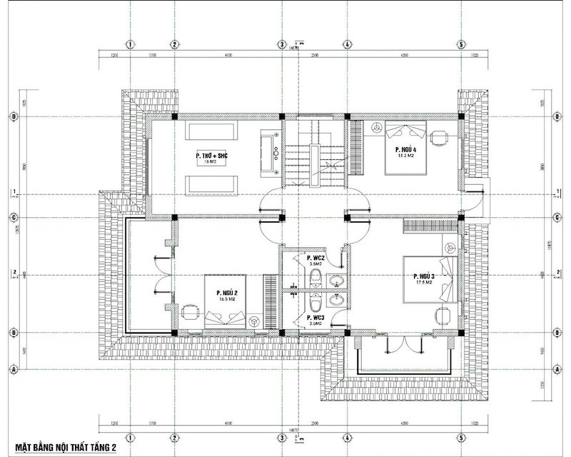 Bản vẽ mẫu nhà 2 tầng giá 800 triệu tầng 2