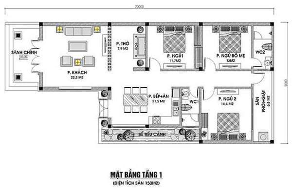 Bản vẽ mặt bằng nhà cấp 4 được bố trí đầy đủ công năng