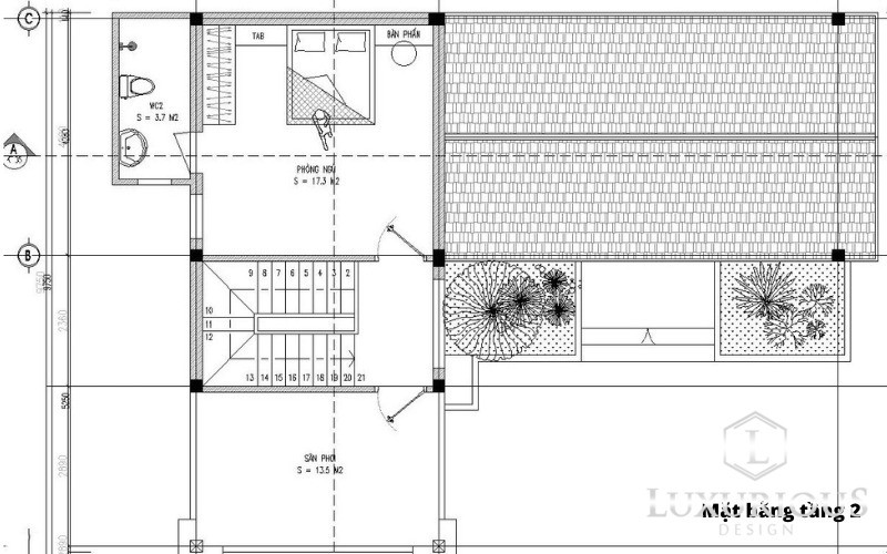 Mặt bằng tầng 2 mái thái