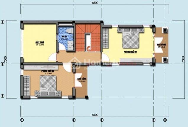 Mặt bằng nhà chữ l 2 tầng 80m2 đơn giản