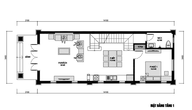 mẫu nhà ống 2 tầng 80m2