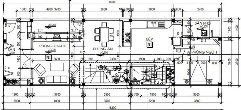 mẫu nhà ống 2 tầng 80m2