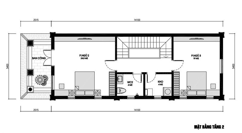 mẫu nhà ống 2 tầng 80m2