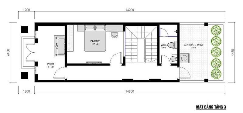 mẫu nhà ống 3 tầng 70m2