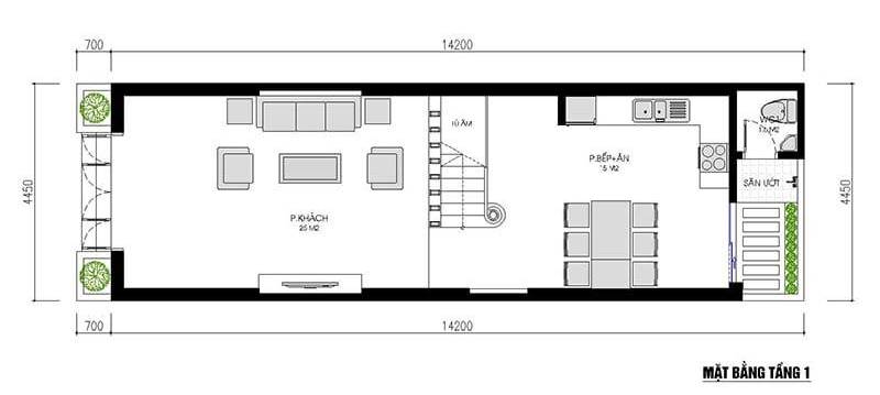 mẫu nhà ống 3 tầng 70m2