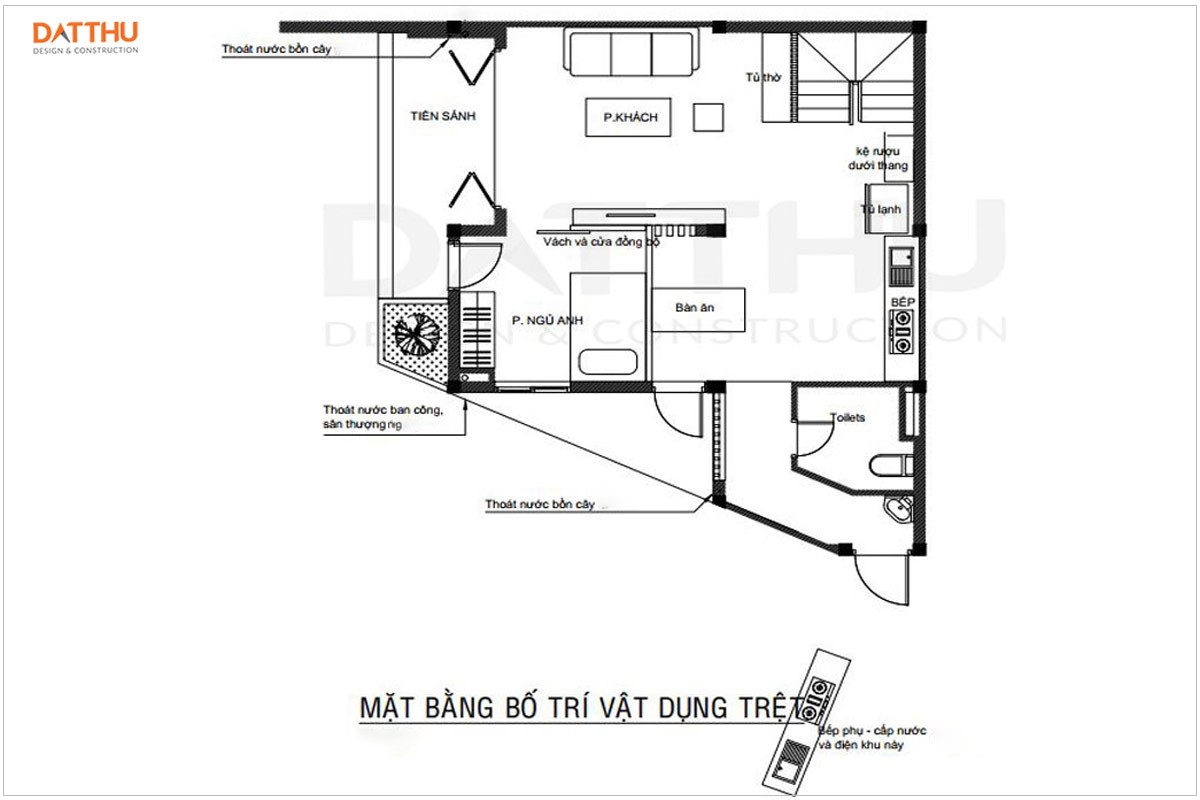 Bản vẽ mặt bằng tầng trệt nhà 3 tầng