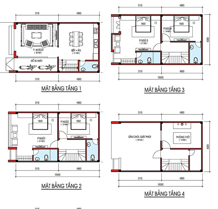 Mẫu nhà ống 4 tầng diện tích 6×10-2