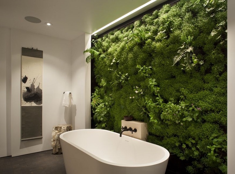 Nội thất nhà tắm sang trọng và tươi mát hơn khi kết hợp với cây xanh