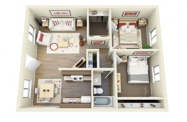 Mẫu thiết kế căn hộ 2 phòng ngủ 16