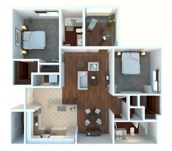 Mẫu thiết kế căn hộ 2 phòng ngủ 26