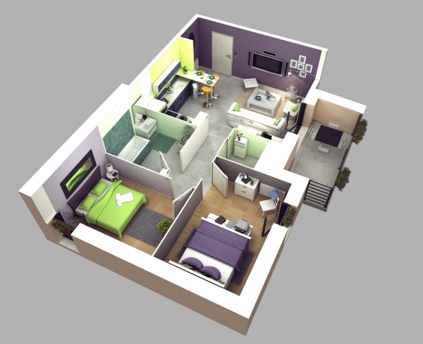 Mẫu thiết kế căn hộ 2 phòng ngủ 5