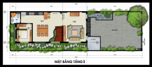 Mặt bằng tầng 1 mẫu thiết kế nhà đẹp 7x16m hiện đại