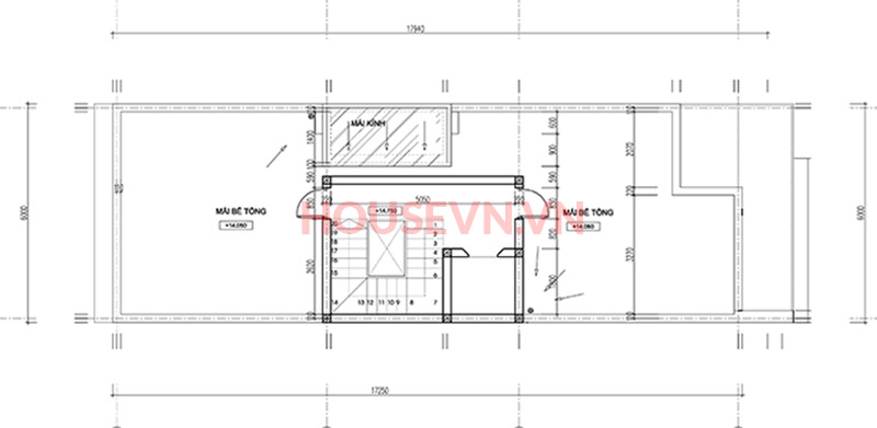 bản vẽ mặt bằng tầng mái của nhà ống hiện đại tại hải Phòng