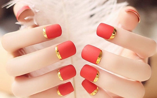 Mẫu nail màu đỏ cam