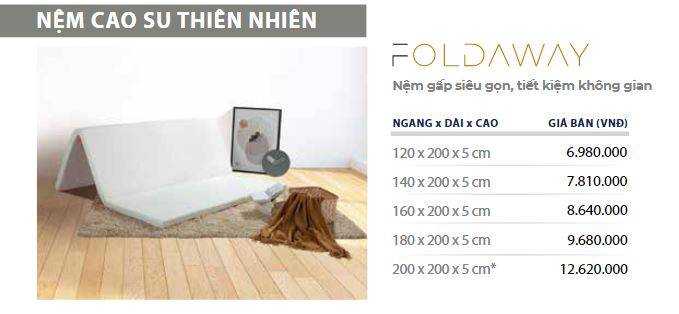 cập nhât bảng giá nệm cao su thiên nhiên