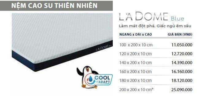 bảng giá nệm cao su thiên nhiên