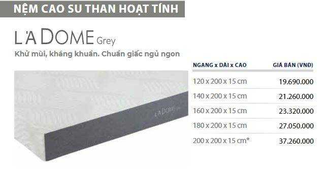 bảng giá nệm cao su l'adome grey