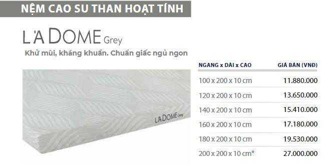 bảng giá nệm cao su l'adome grey