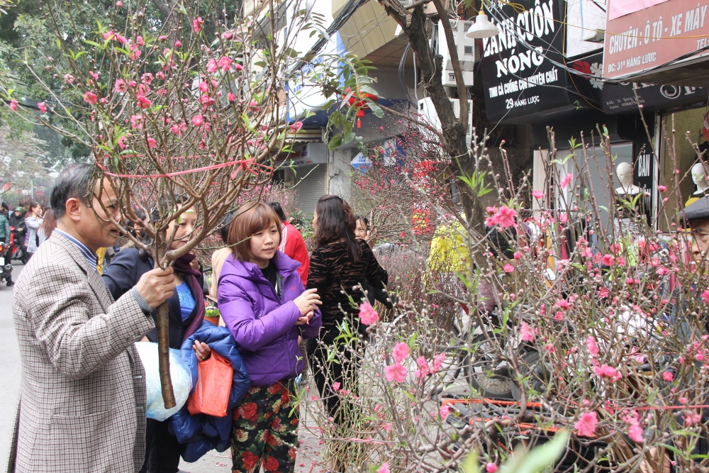 Người dân Việt Nam rộn ràng mua hoa đào Tết ngày đầu năm
