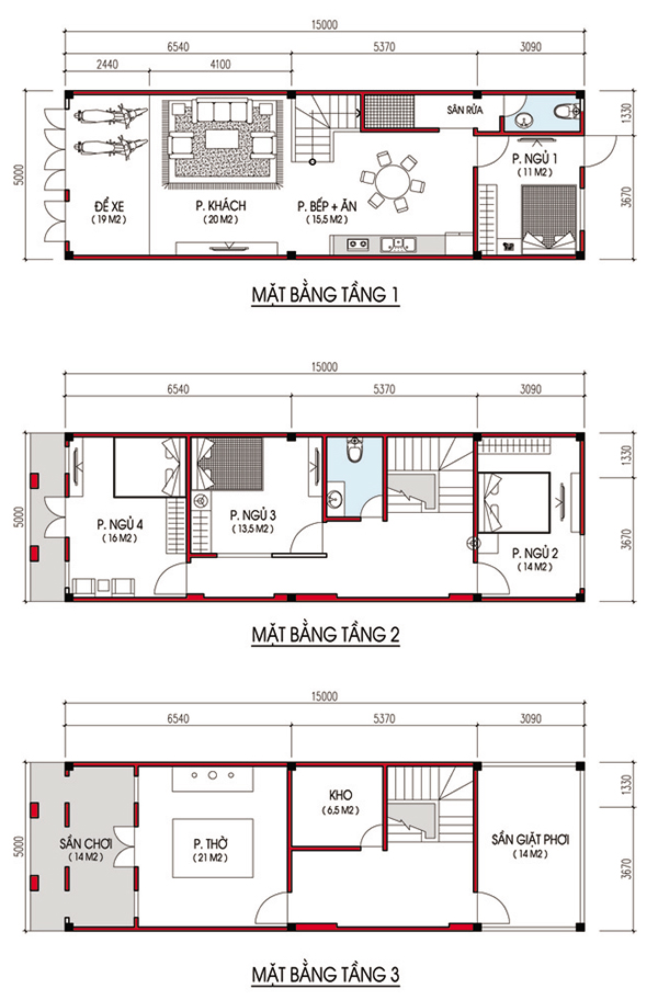 mẫu nhà 3 tầng mặt tiền 7m