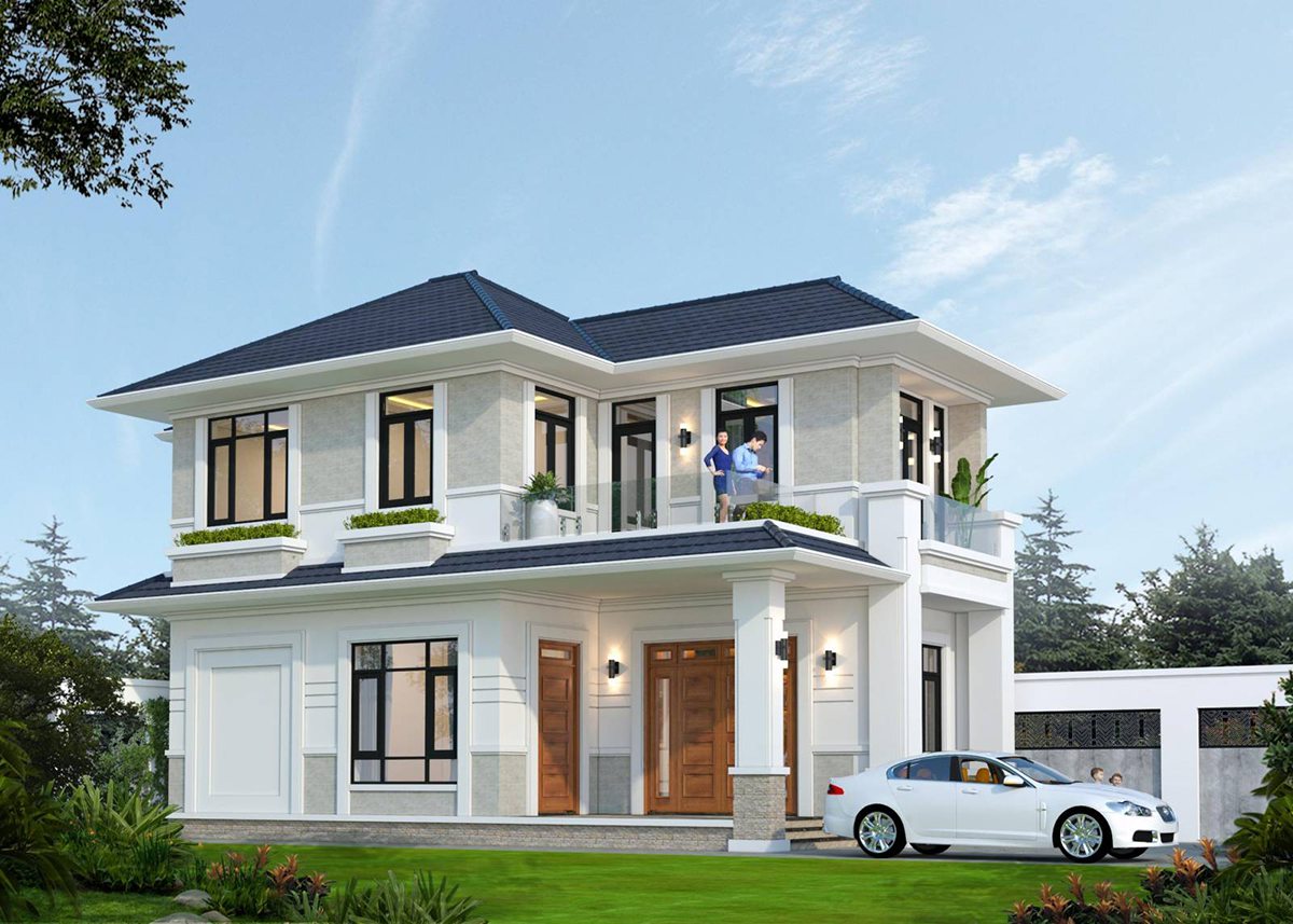 Mẫu nhà 2 tầng mái Nhật 80m2