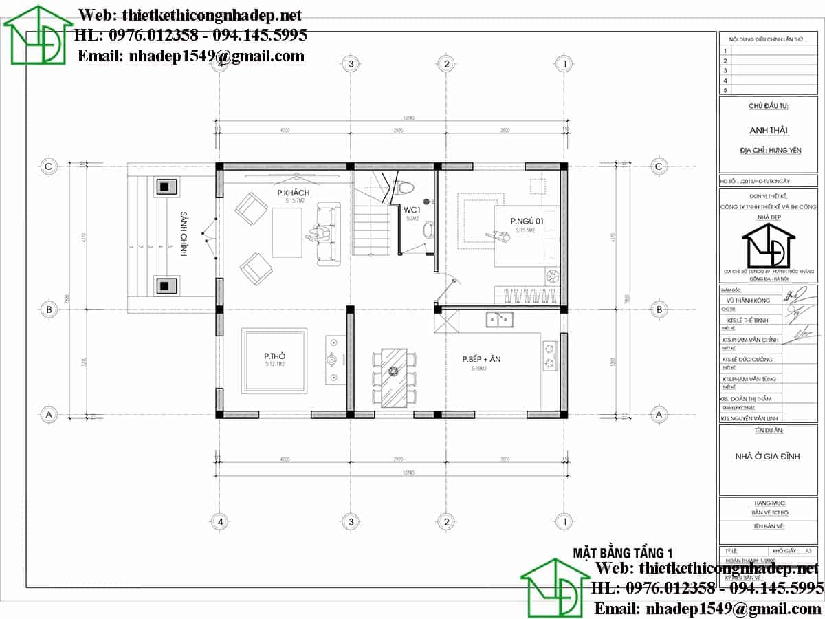 Mặt bằng nội thất tầng 1 NDBT2T89 