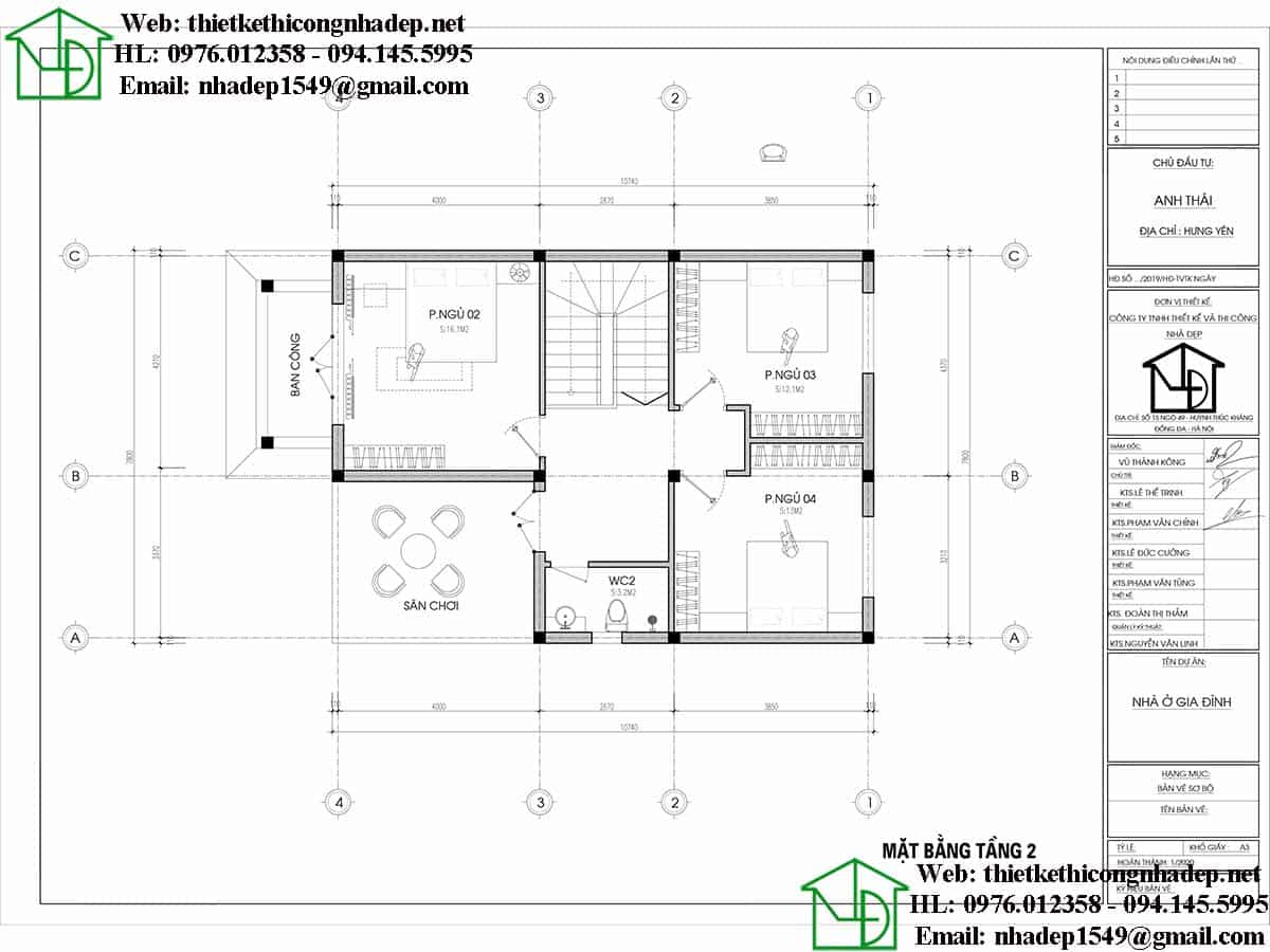 Mặt bằng nội thất tầng 2 NDBT2T89 