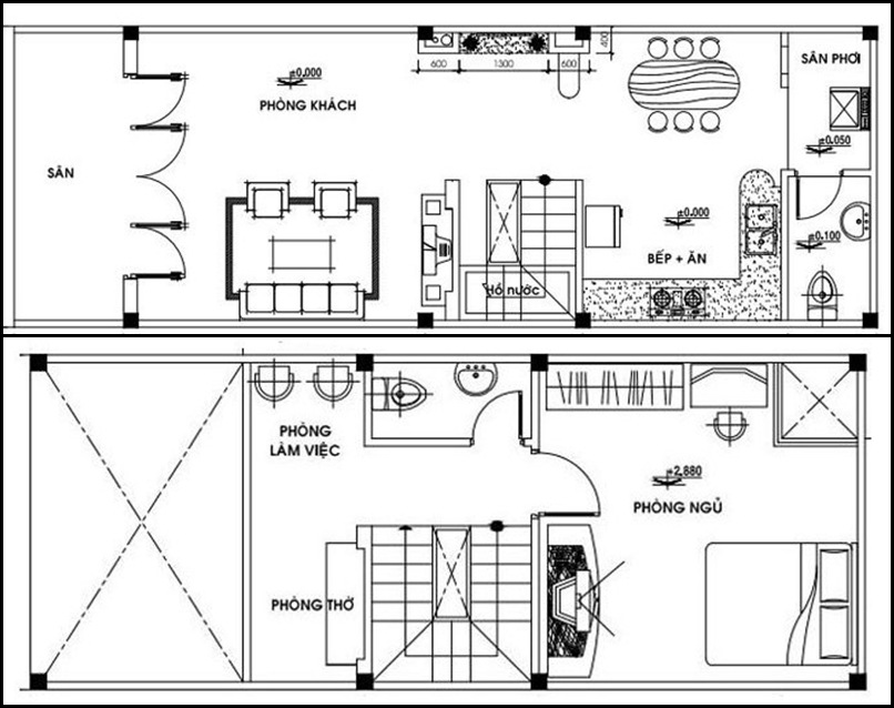 Bản vẽ mặt bằng bố trí nội thất nhà nhỏ 30m2 1 tầng