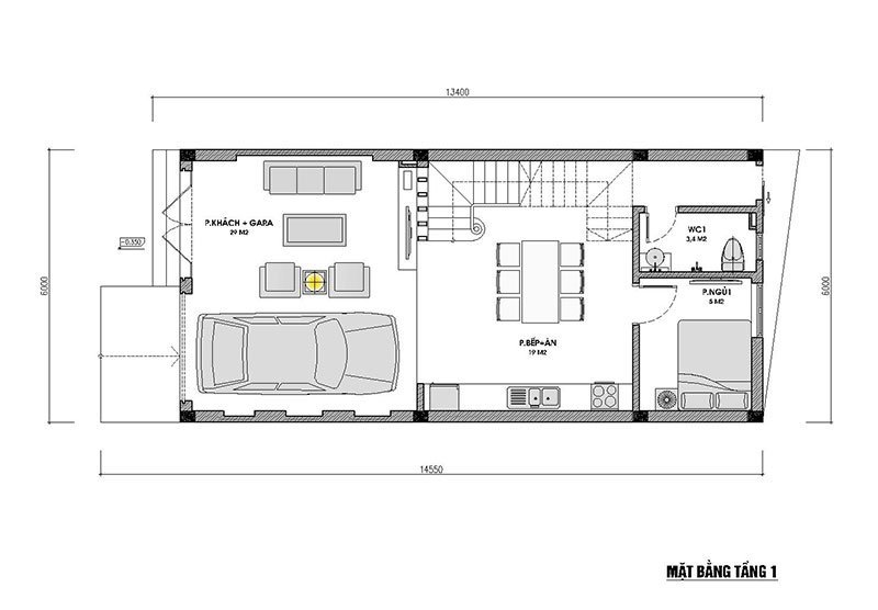 Mặt bằng nhà phố 3 tầng mái thái