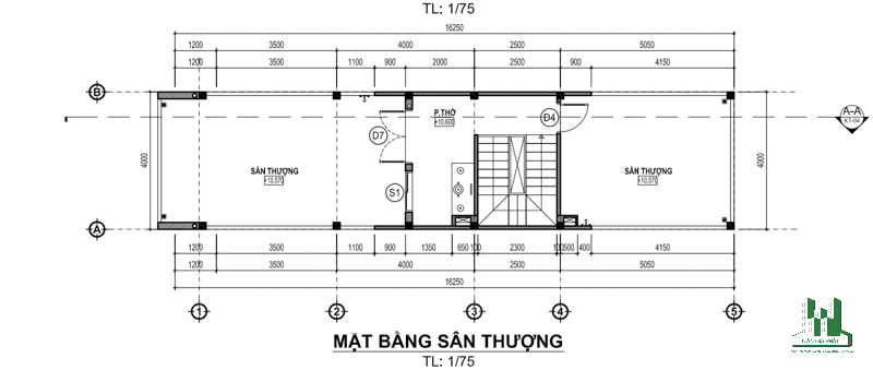 Chi tiết mặt bằng sân thượng nhà 4 tầng hiện đại