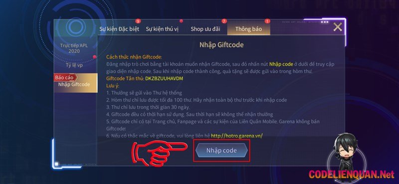 Nhập code liên quân