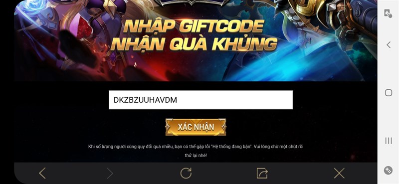 Nhập code liên quân