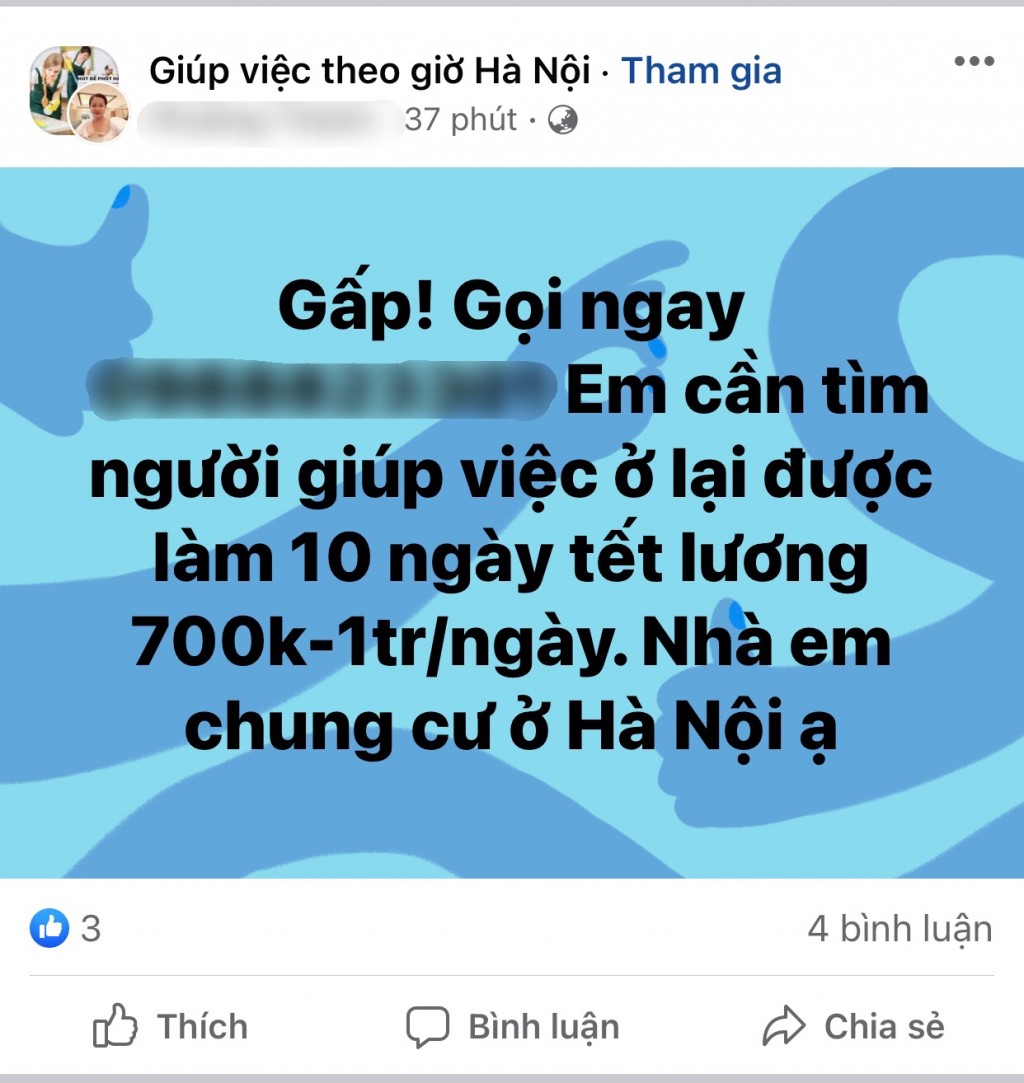 Thông báo tìm giúp việc dịp Tết của các gia đình với mức lương hấp dẫn