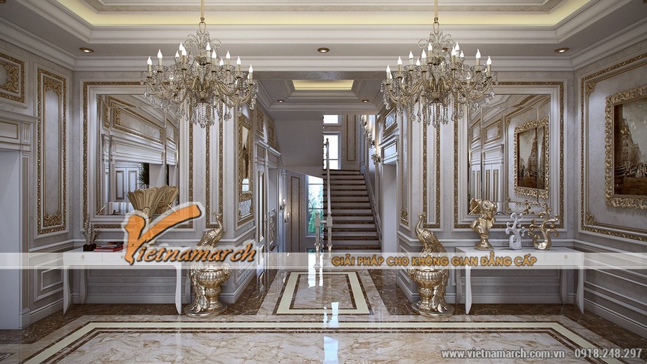 5 mẫu thiết kế nội thất mang phong cách cổ điển Louis Pháp > Các đồ nội thất được thiết kế mạ vàng rất sang trọng