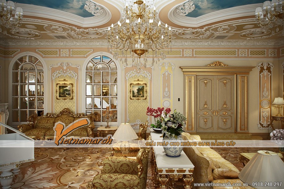 5 mẫu thiết kế nội thất mang phong cách cổ điển Louis Pháp > Thiết kế nội thất phòng khách mang phong cách Louis XV