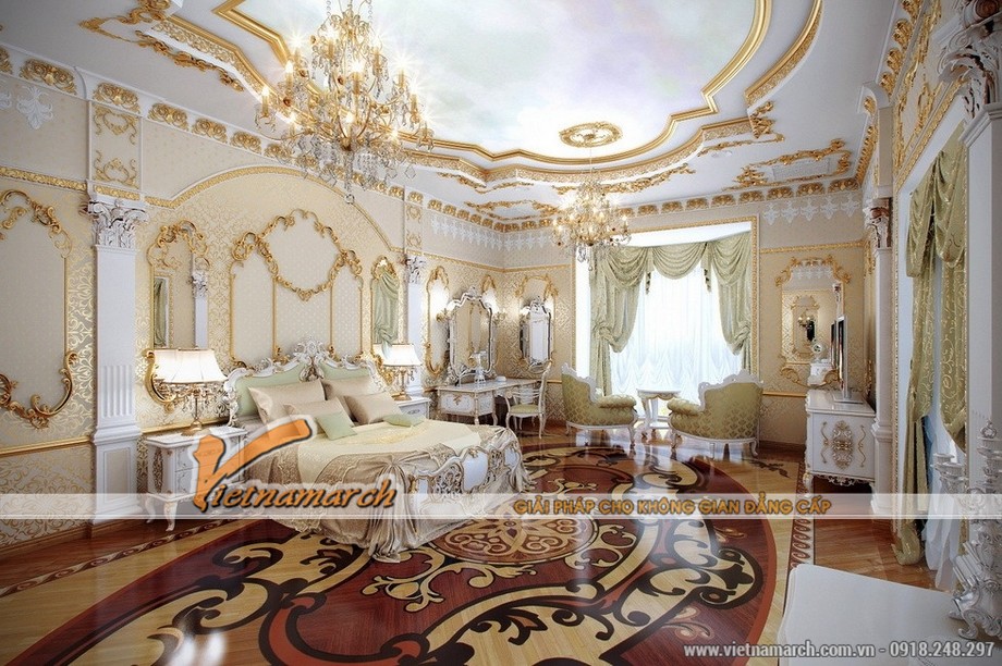5 mẫu thiết kế nội thất mang phong cách cổ điển Louis Pháp > Một phòng ngủ khác được thiết kế nội thất cổ điểm theo phong cách hoàng gia