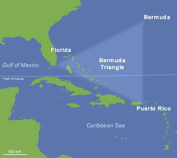 Vùng tam giác Bermuda: Máy bay, tàu thuyền khi đi qua khu vực này thường biến mất một cách lạ kỳ không dấu vết. 