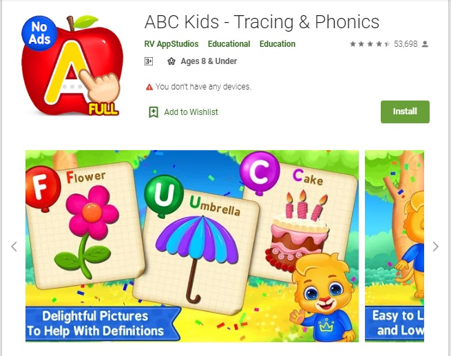Phần mềm tiếng Anh ABC Kids dành cho trẻ em mẫu giáo từ 3-6 tuổi